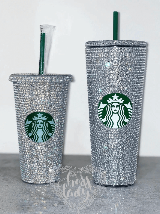 Starbucks Acrylic Tumbler with Silver Diamond Cut Crystals