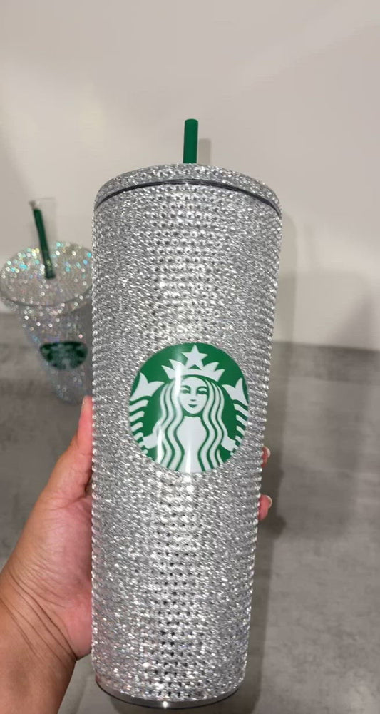 Starbucks Tumbler Personalized White Pearls Silver Rhinestones Crystal –  Americano Crystals