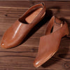 Solid Color Leather Point Toe Velcro Hollow Low Chunky Heel Loafers
