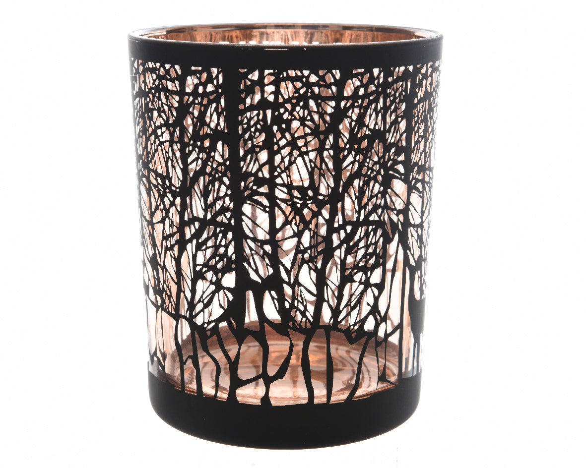 black glass candle holder