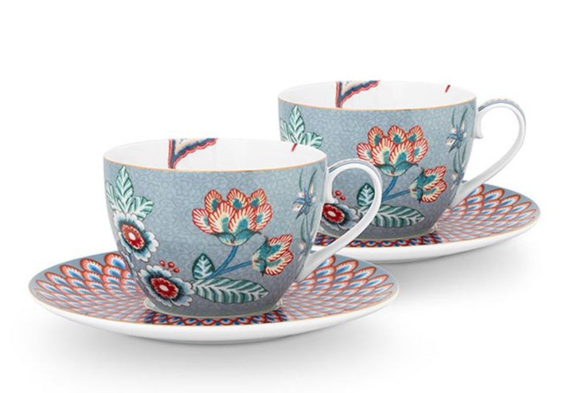 Pip Studio Flower Festival Set Of 2 Cups & Saucers - Light Blue (Boxed –  The Lovely Room