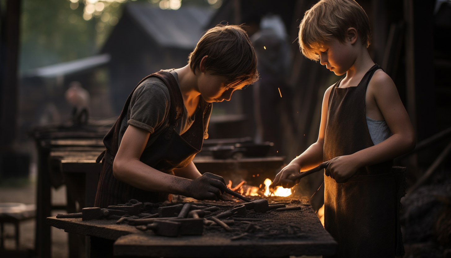 Jeune apprenti forgeron orfèvre joailler de 8 ans