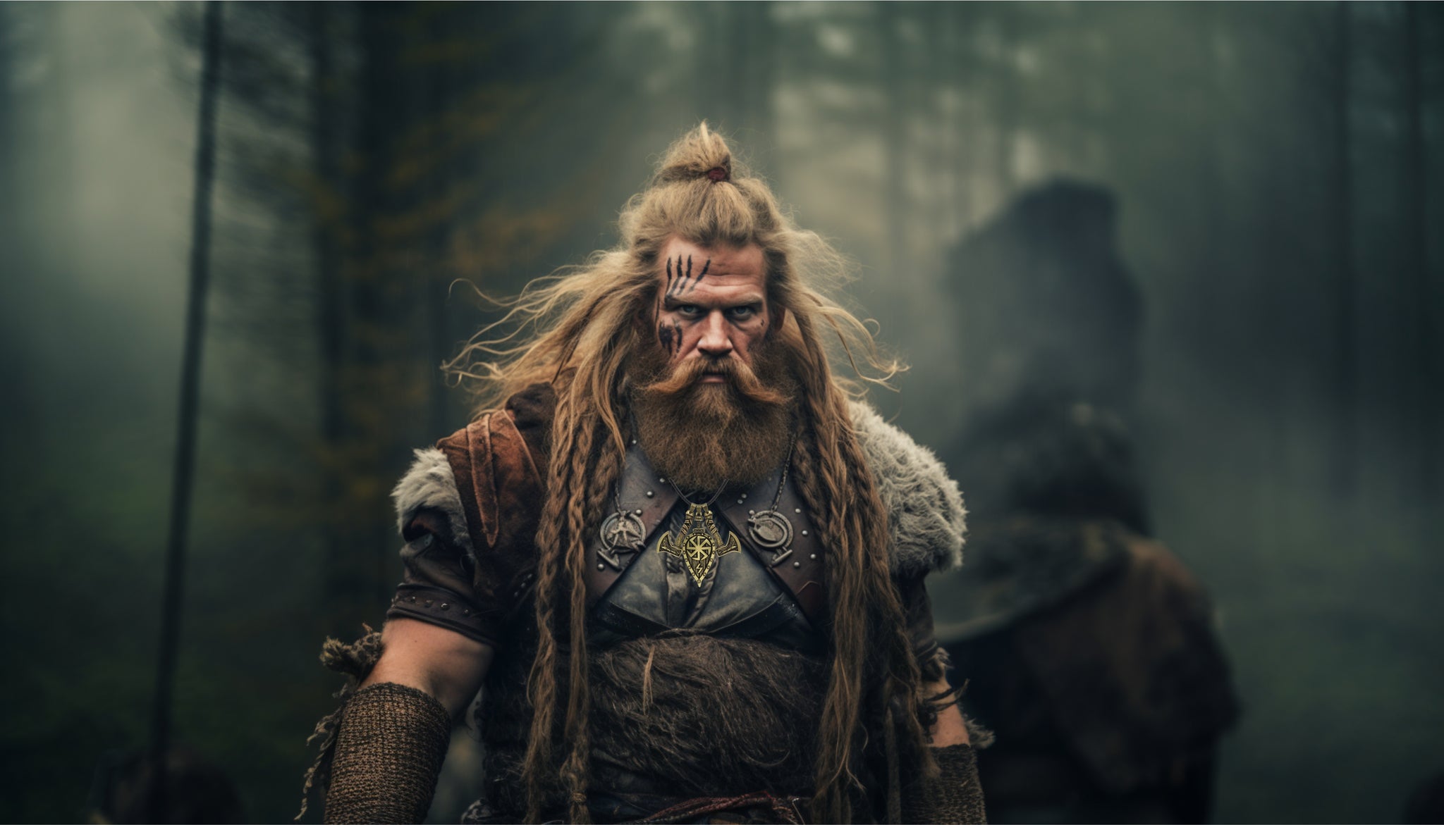 guerrier viking portant le pendentif bouclier svastika sowilo et haches