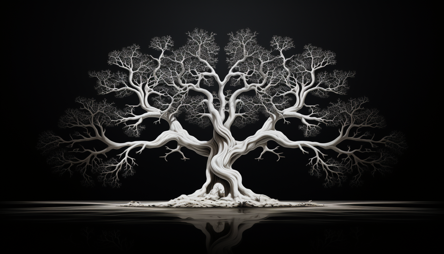 arbre de vie viking yggdrasil blanc sur fond noir