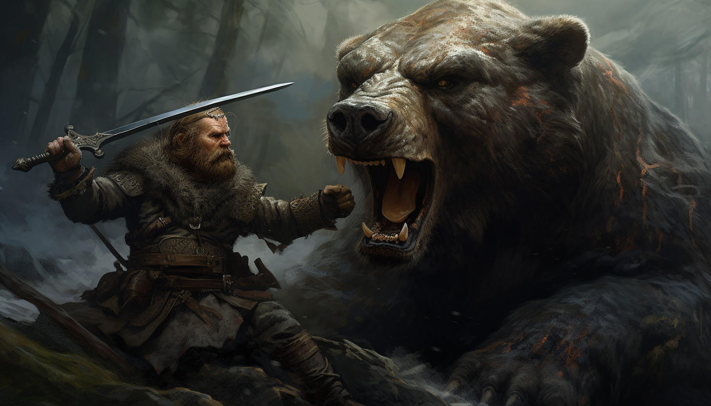 courageux viking luttant contre un ours