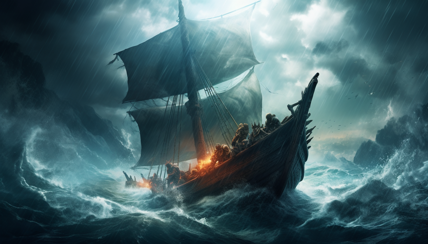 Drakkar viking dans la tempête