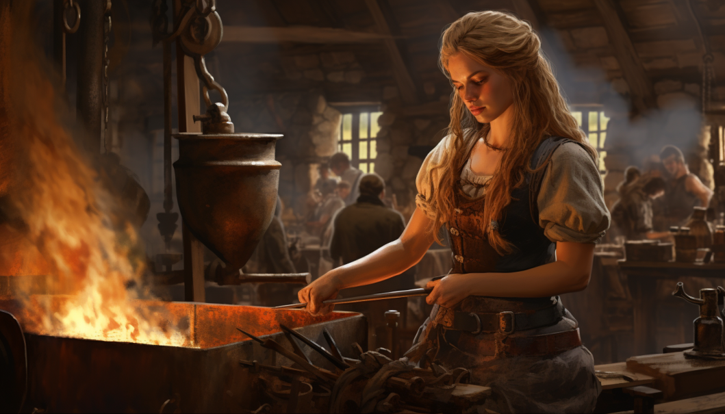 femme viking travaillant à la forge