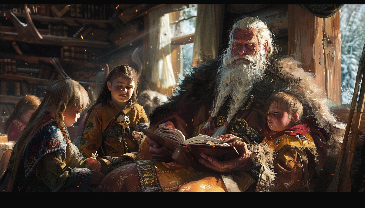 grand père viking racontant des anecdotes du Valknut