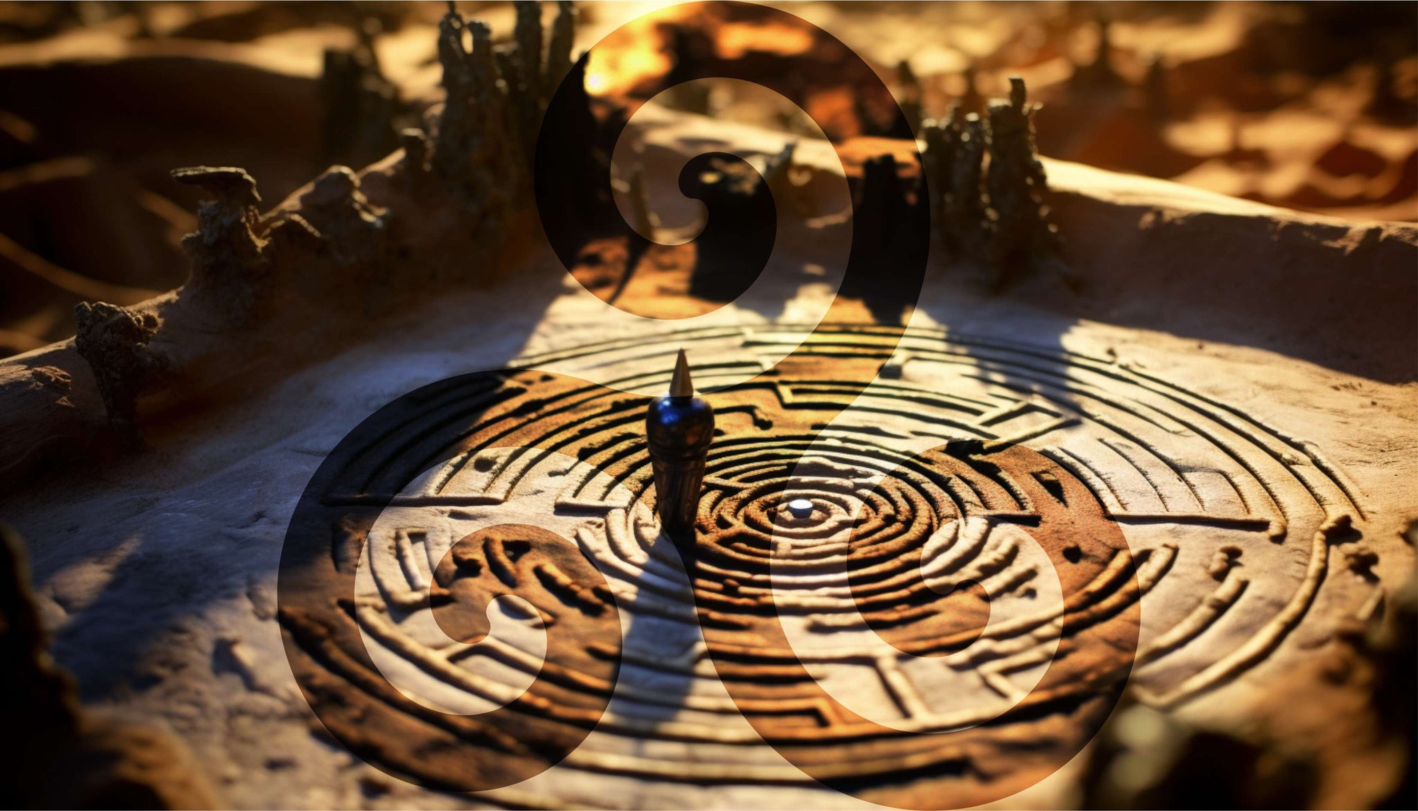 le labyrinthe celte de l'exustance avec incrustation du sumbole du triskel en ton sur ton