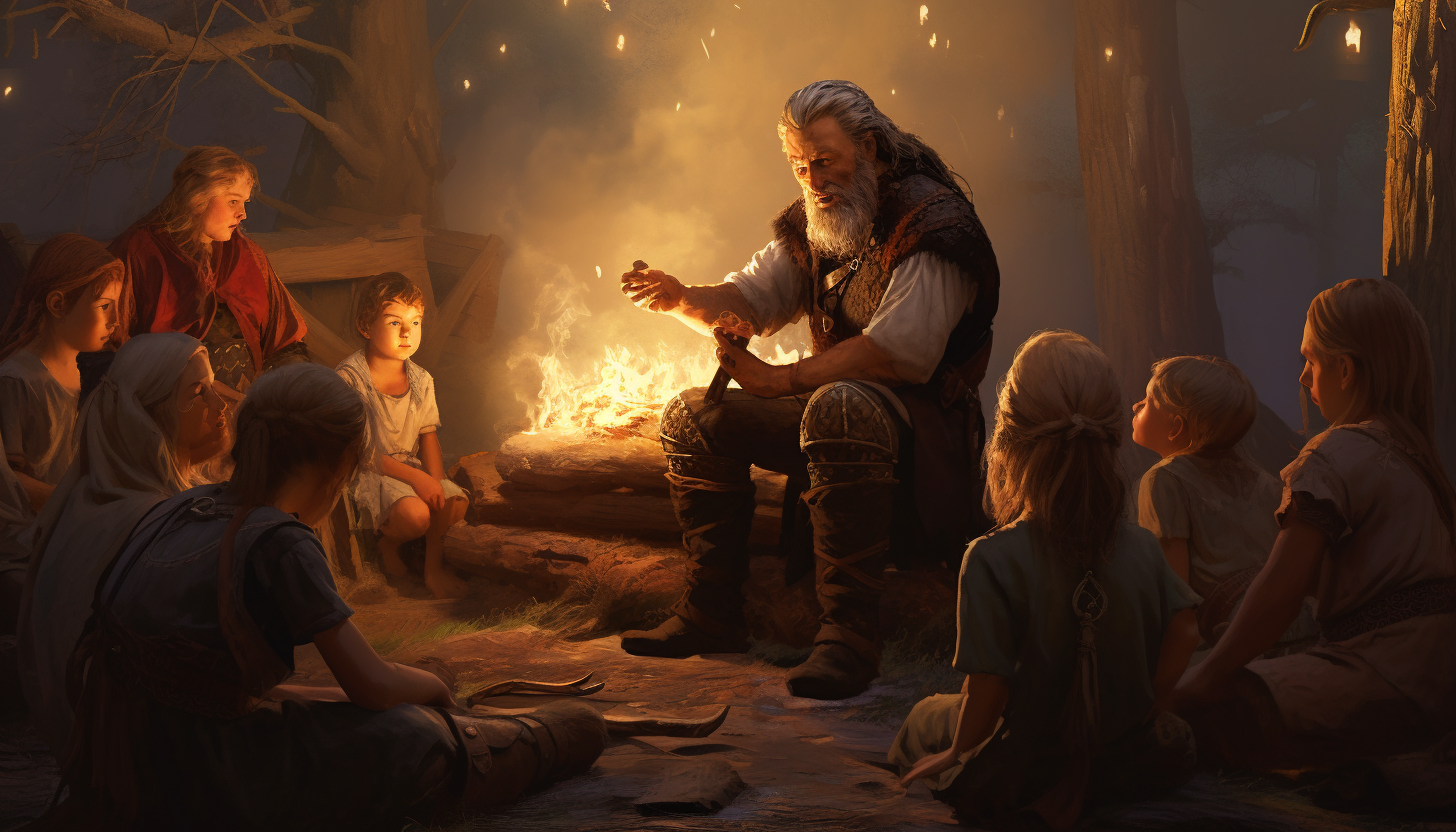 Le maitre des runes entretient la légende d'Einar en racontant aux enfants les prodiges qu'il faisait en tant que forgeron orfèvre joaillier