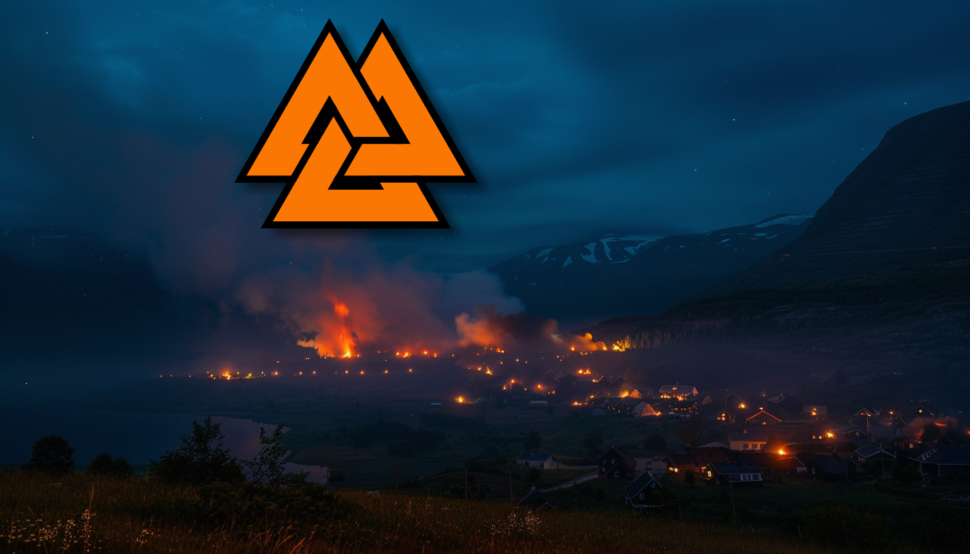 Valknut au dessus du grand feu nordique