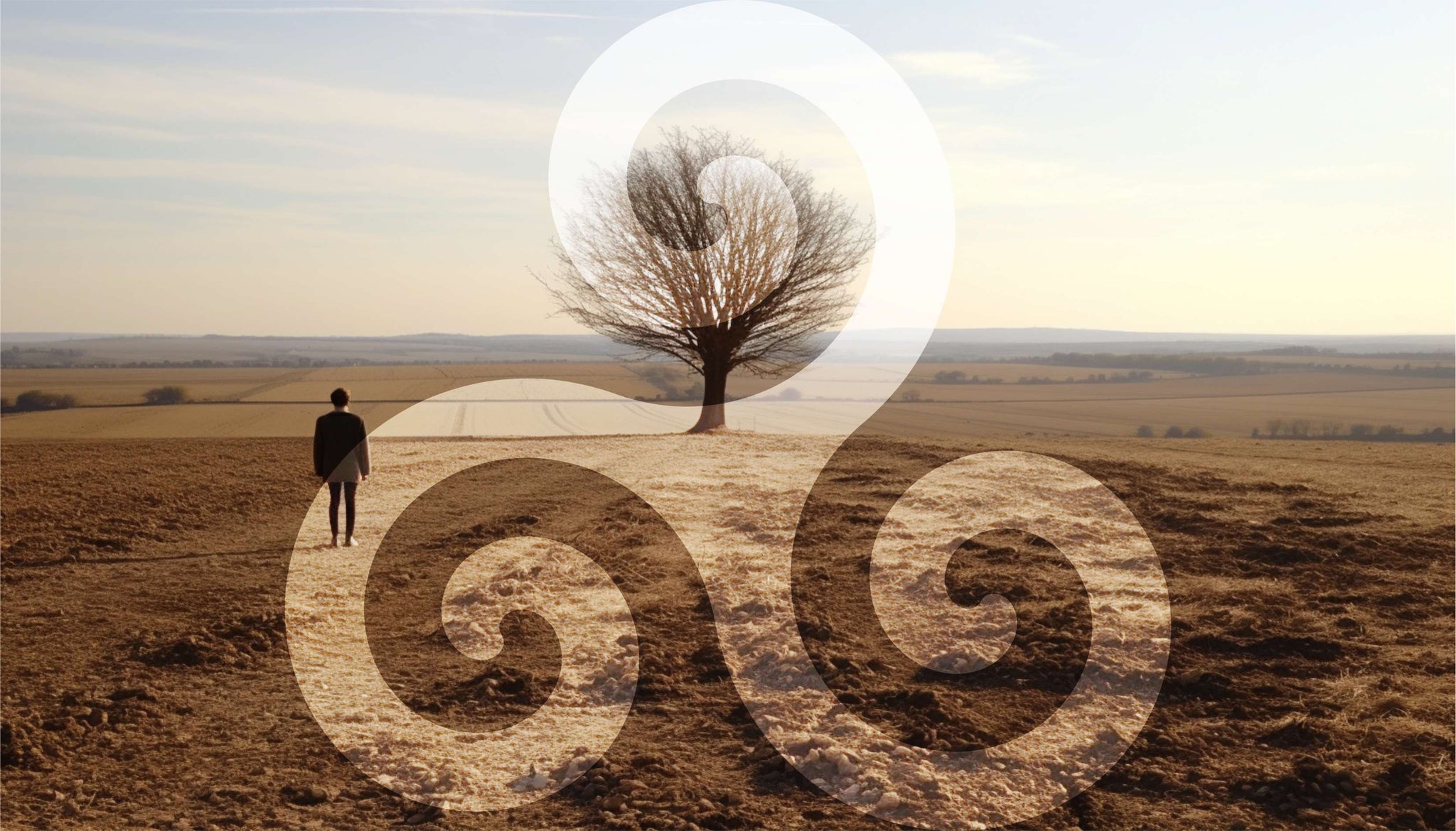 Un homme un arbre dans le desert. Le triskel en incrustation