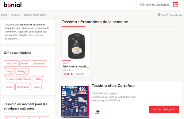 Alertes Bonial pour économiser sur les capsules Tassimo