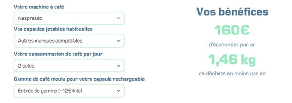 Economies réalisées grâce aux capsules rechargeables Nespresso 1