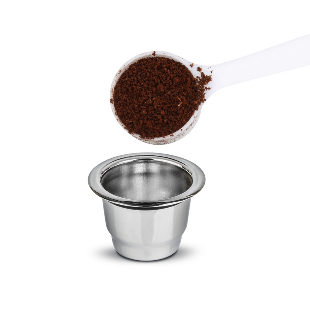 Capsule Nespresso rechargeable en inox avec café moulu