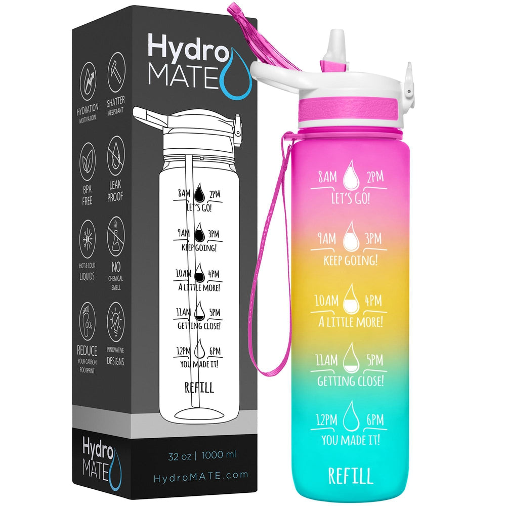 HydroMate 32 oz Water Bottle with Straw Time Marked Purple Mint