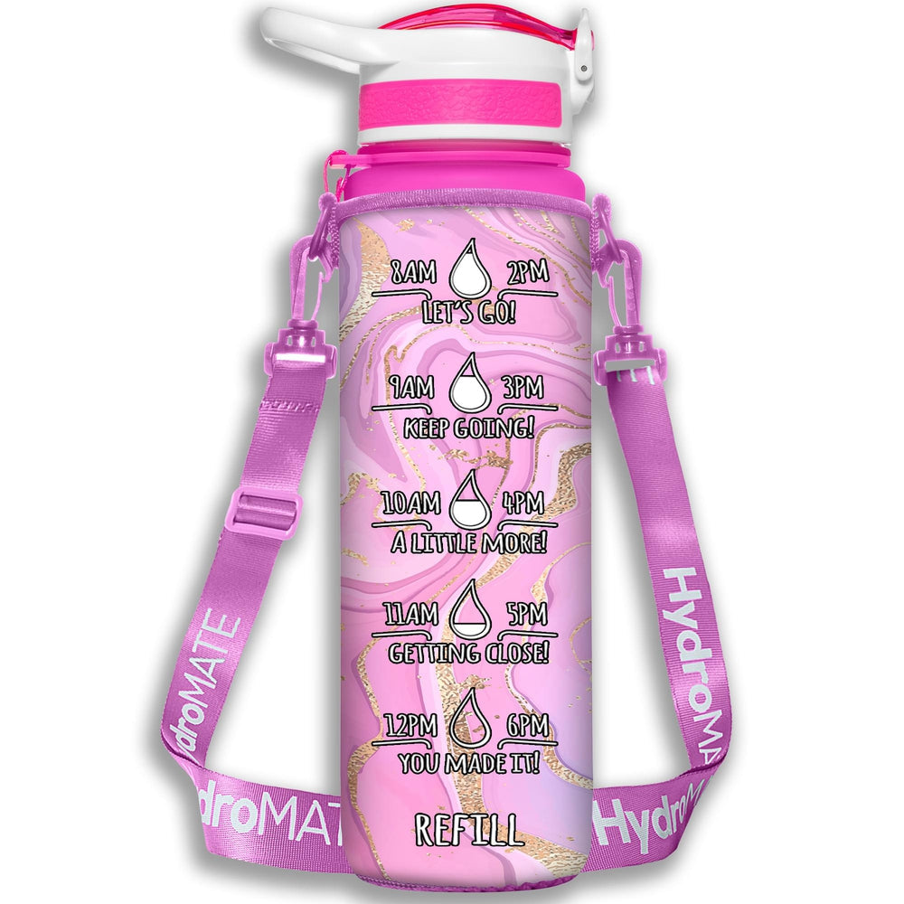 HydroMATE 32 oz Water Bottle with Straw Time Marked Purple Aqua