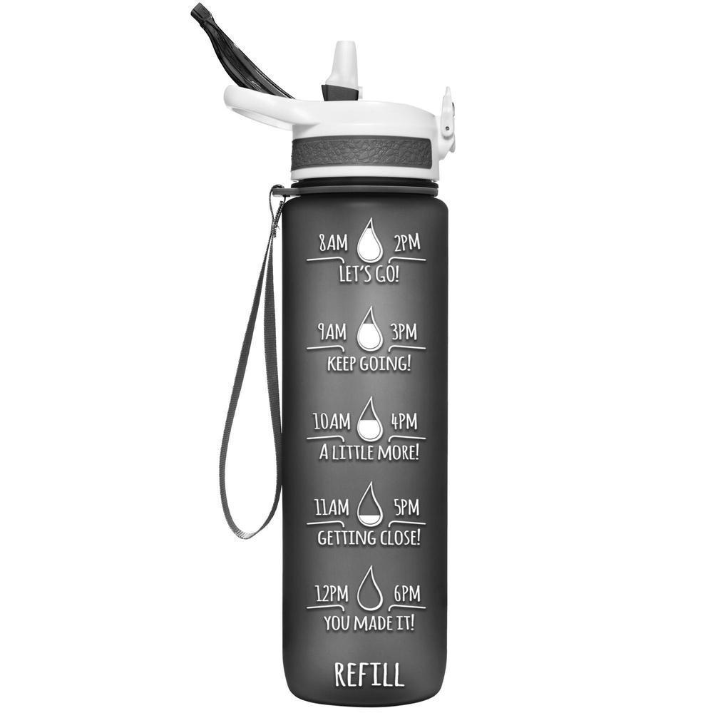 1pc Water Bottles With Times to Drink And Straw, Motivational