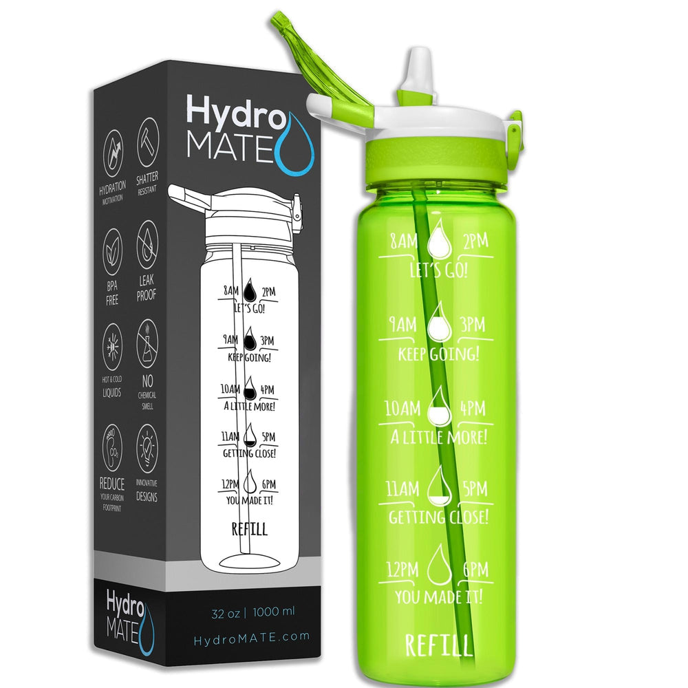 HydroMate 32 oz Water Bottle with Straw Time Marked Sunrise
