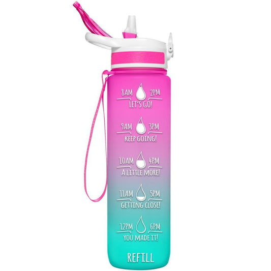 32 oz Water Bottle with Straw Pink