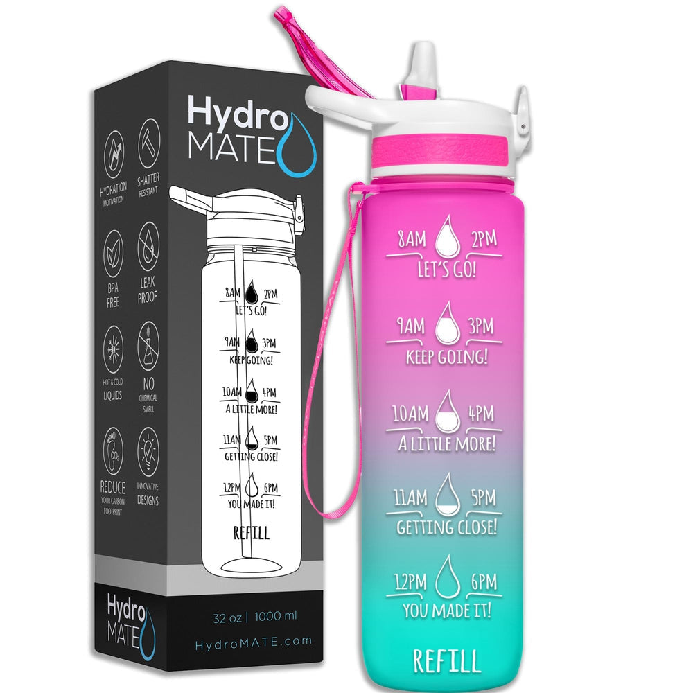 HydroMate 32 oz Motivational Water Bottle with Straw Pink