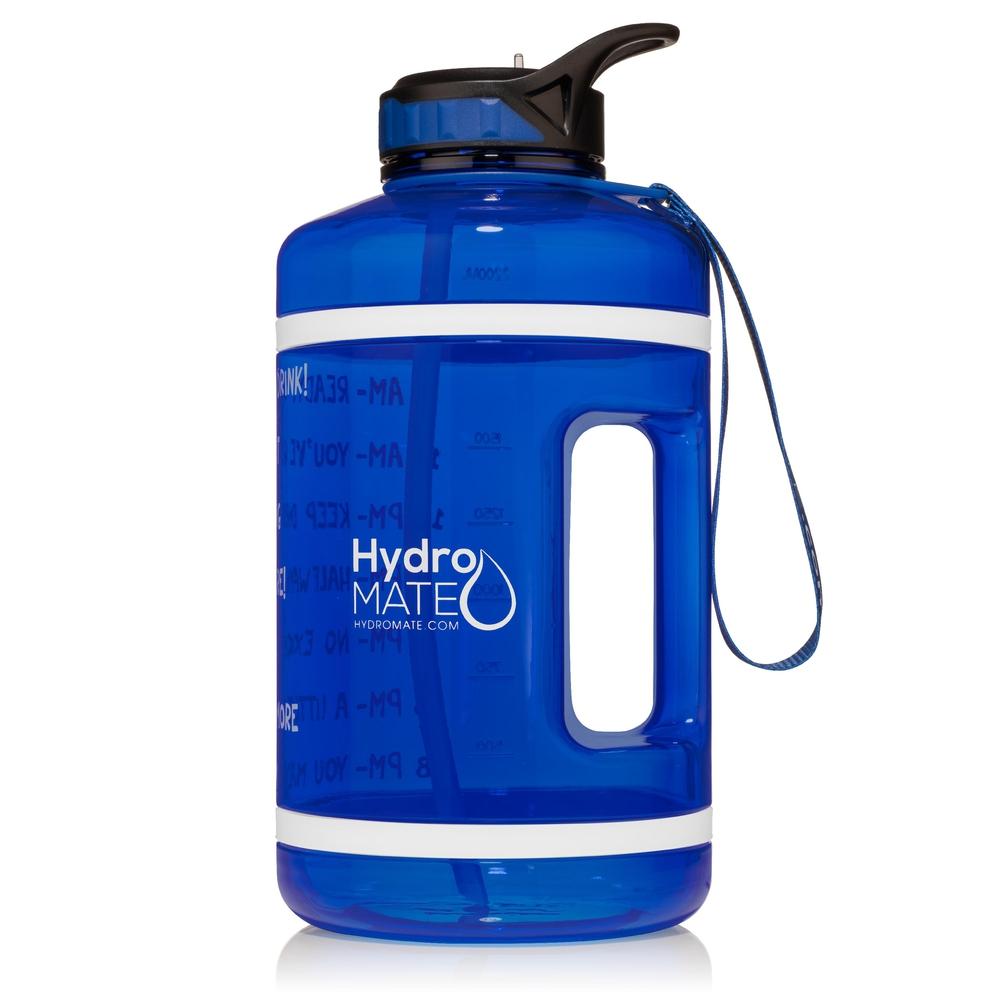 HydroMate 64 oz Straw Water Bottle with Times to Drink Blue