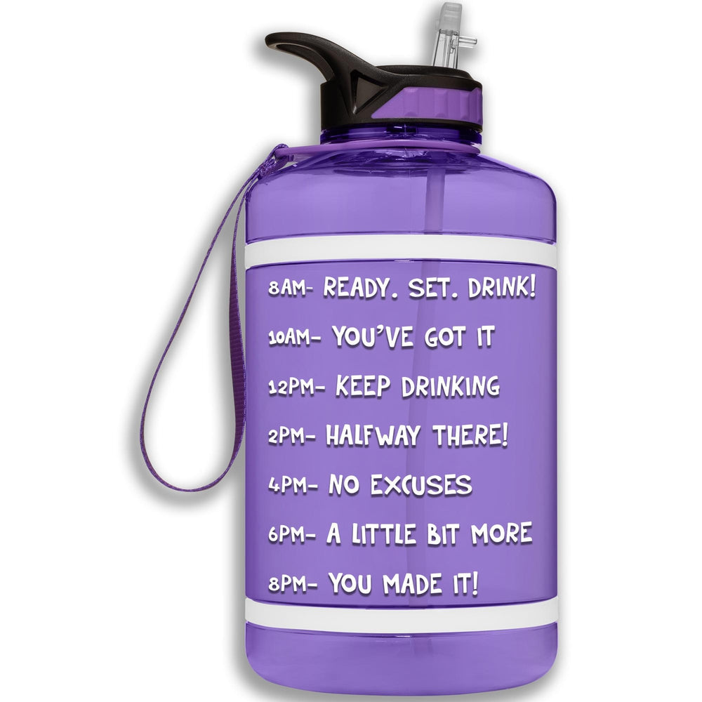 60oz Motivational Water Bottle Purple 14hr H2O Tracker Sports Bottle w/Straw
