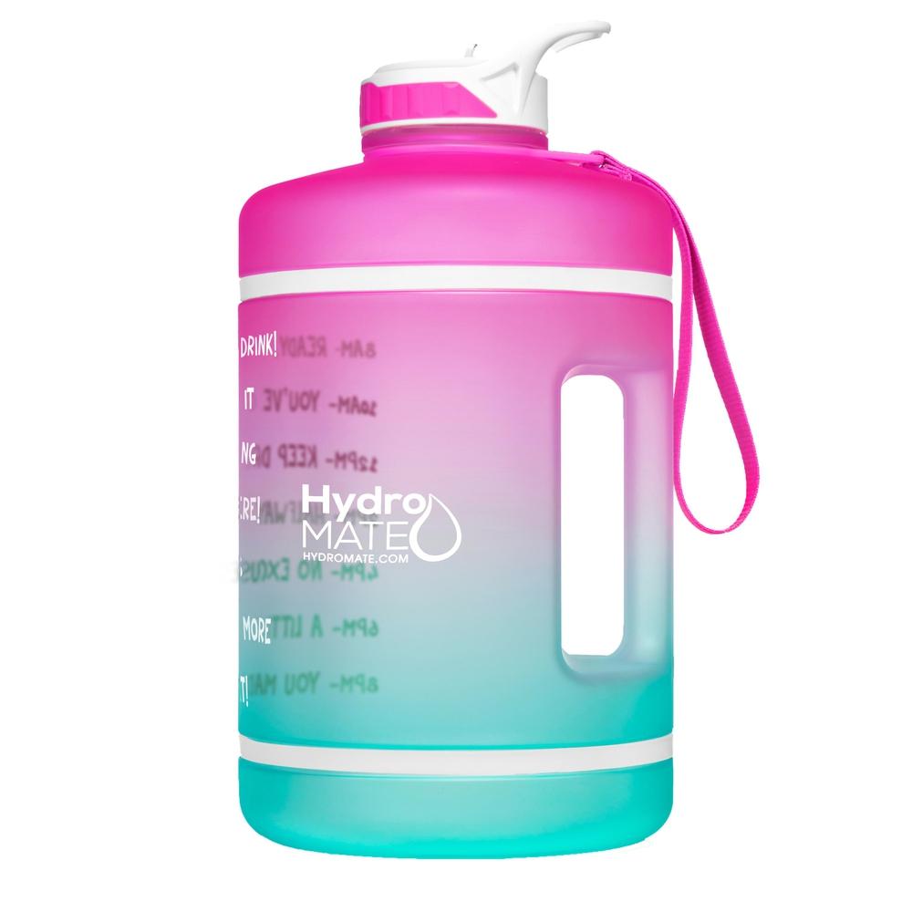 NatureWorks HydroMATE Gallon Water Bottle with Straw BPA FREE Leak Proof  Reusable Water Bottle with Times to Drink Marked Hourly 128 oz 02 Purple  Turquoise