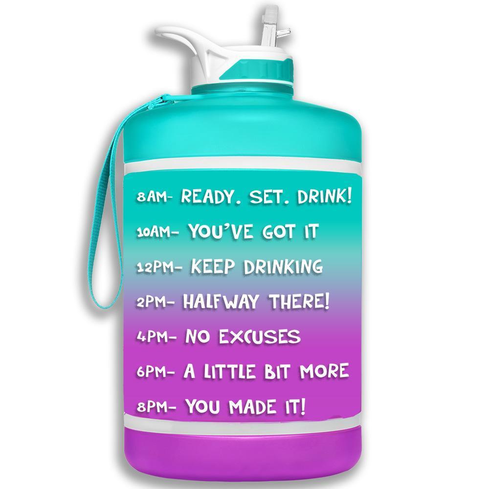 HydroMATE 1 Gallon Motivational Water Bottle with Time Marker Large BPA Free Jug with Straw & Handle Reusable Leak Proof Bottle Time Marked Drink More