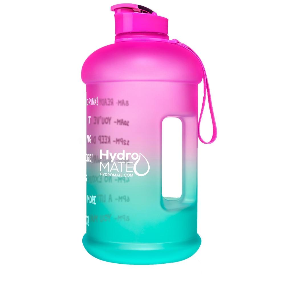 Hydration Nation 1 Gallon Water Bottle with Motivational Time Reminder - Ombre Green and Pink
