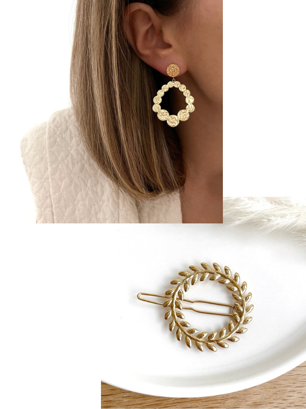 Malena earrings and laurel hair clip