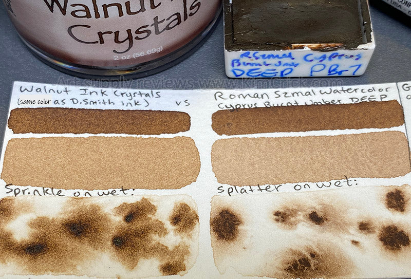 Daniel Smith walnut ink crystals Roman Szmal cyprus burnt umber watercolor granulation