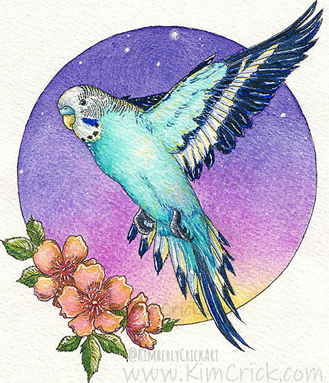 Instagram Kimberly Crick Art budgie parakeet bird watercolor painting winsor and newton