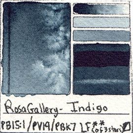 PB15:1 PV19 PBk7 Rosa Gallery Watercolor Indigo Art of Pigment Tube Full Pan Color Chart