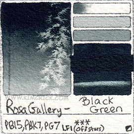 PB15 PBk7 PG7 Rosa Gallery Black Green watercolor swatch card pigment art colour water masstone diluted astm database