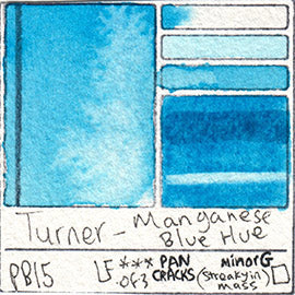PB15 Turner Watercolor Manganese Blue Hue Color Art Pigment Database Swatch Card