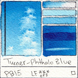 PB15 Turner Watercolor Phthalo Blue Color Art Pigment Database Swatch Card