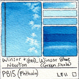 PB15 Winsor and Newton Professional Winsor Blue GS Watercolor Swatch Card Color Chart