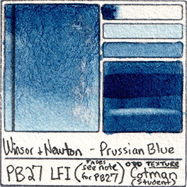 PB27 Winsor & Newton Cotman Watercolor Prussian Blue Swatch Card