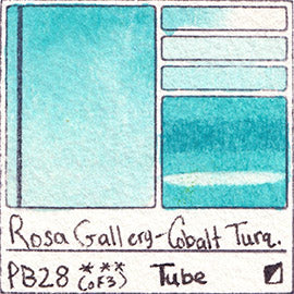 PB28 Rosa Gallery Cobalt Turquoise Blue Watercolor Paint Pigment Database Handprint Color Chart
