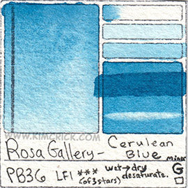PB36 Rosa Gallery Cerulean Blue watercolor swatch card pigment art colour water masstone diluted astm database