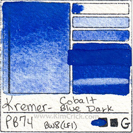 PB74 Kremer Cobalt Blue Dark watercolor pro student lightfast test swatch card art color pigment database water