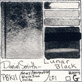 PBk11 Daniel Smith Watercolor Lunar Black Color Granulating Art Pigment Database Swatch Card