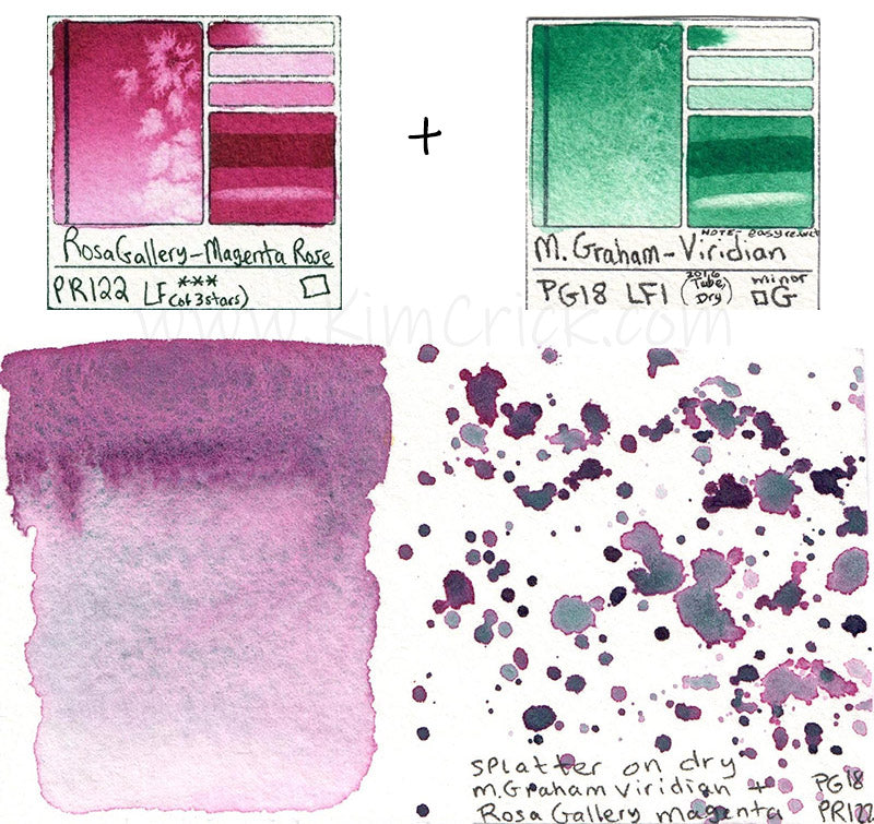 PG18 M Graham watercolor viridian PR122 Magenta Color Combination granulation effect