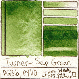 PG36 PY110 Turner Watercolor Sap Green Color Pigment Database Swatch Card