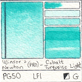 PG50 Winsor and Newton Professional Cobalt Turquoise Light Watercolor Swatch Card Color Chart