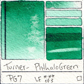 PG7 Turner Watercolor Phthalo Green Color Art Pigment Database Swatch Card