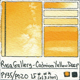 PO20 PY35 Rosa Gallery Watercolor Cadmium Yellow Deep Handprint Pigment Swatch Color Chart