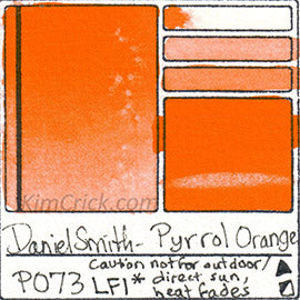 PO73 Daniel Smith Pyrrol Orange pigment art swatch test tint diluted masstone card color colour watercolor fade