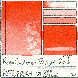 PO73 PR254 Rosa Gallery Bright Red watercolor swatch card pigment art colour water masstone diluted astm database